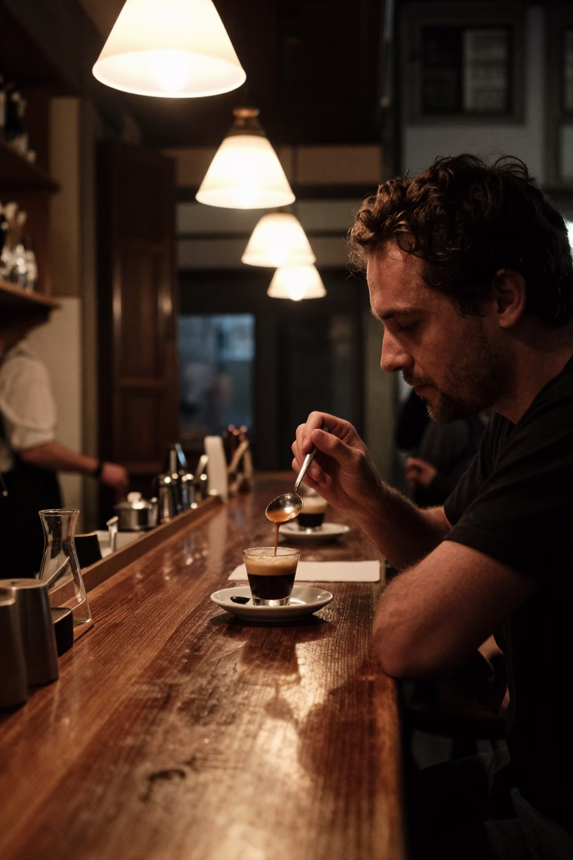 Cafe in Porto at Deep In The Night Light in in Porto, Portugal