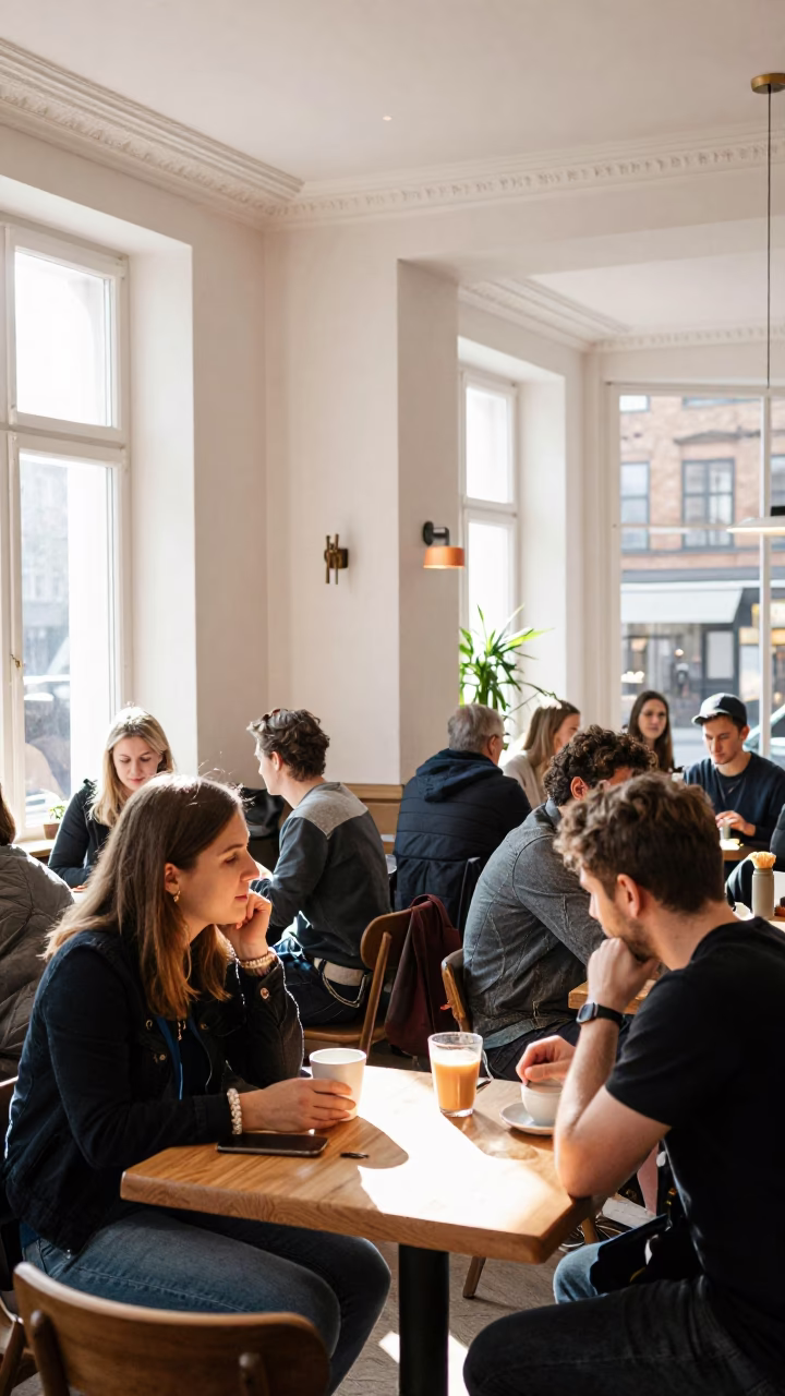 Cafe Interior at Bright Midmorning Light in Copenhagen in in Copenhagen, Denmark