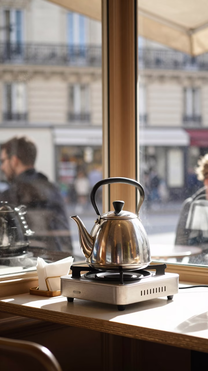 Cafe Interior at Bright Midmorning Light in Paris in in Paris, France