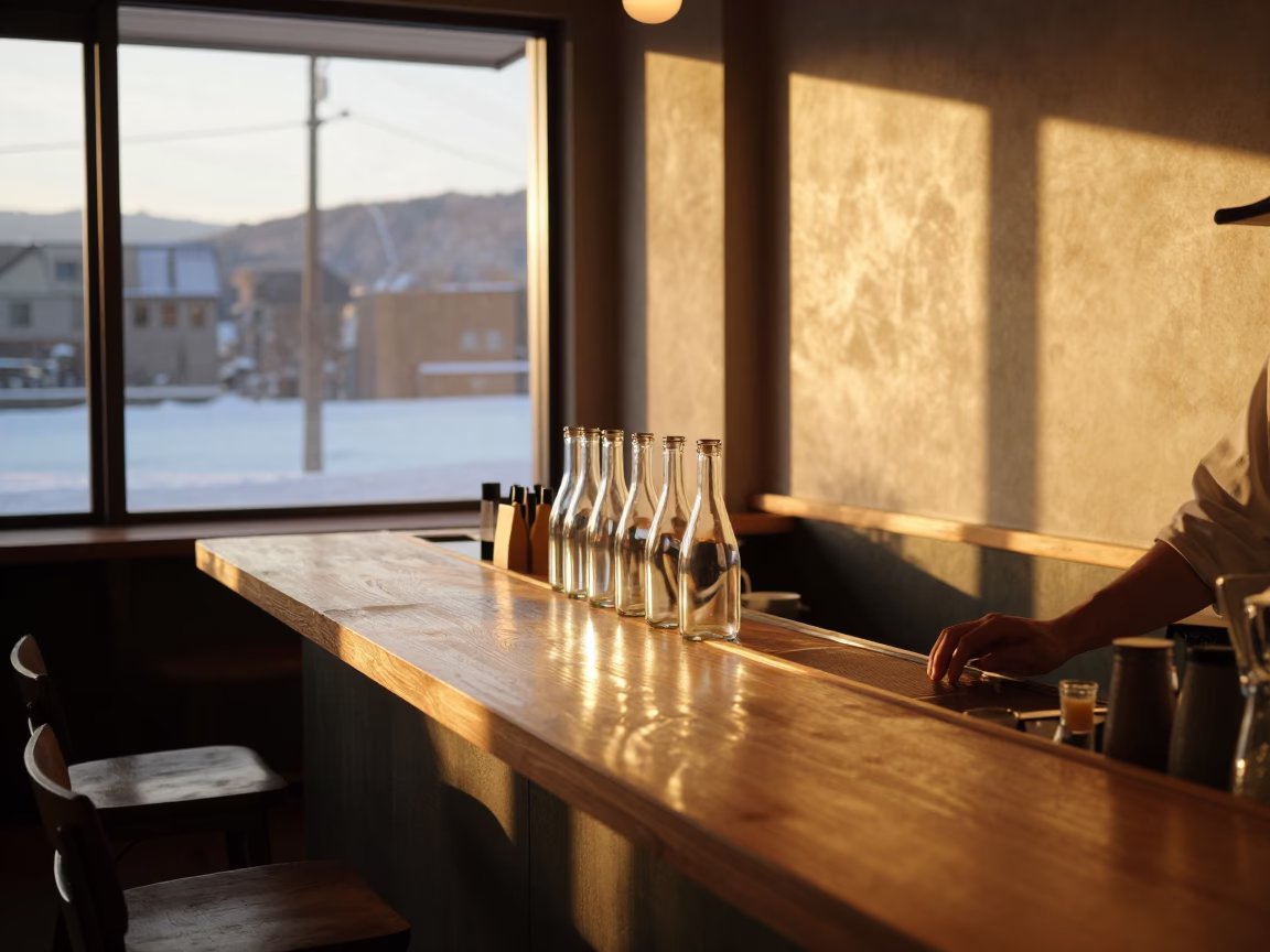 Cafe Interior at Honeyed Evening Light in Sapporo in in Sapporo, Japan
