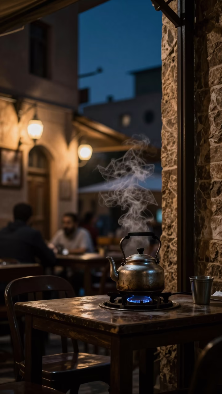 Cafe Interior in Alexandria at As City Lights Begin To Glow in in Alexandria, Egypt