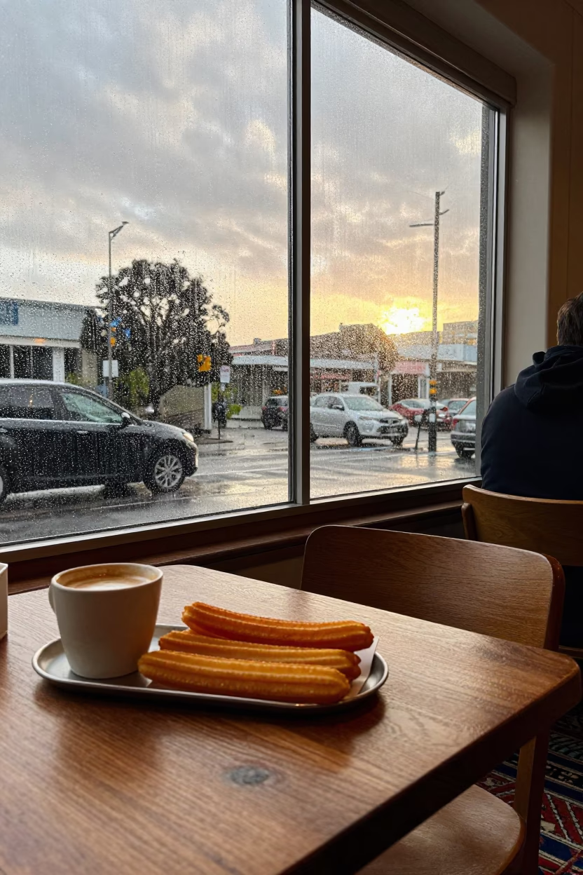 Cafe Interior in Auckland at Honeyed Evening Light in in Auckland, New Zealand