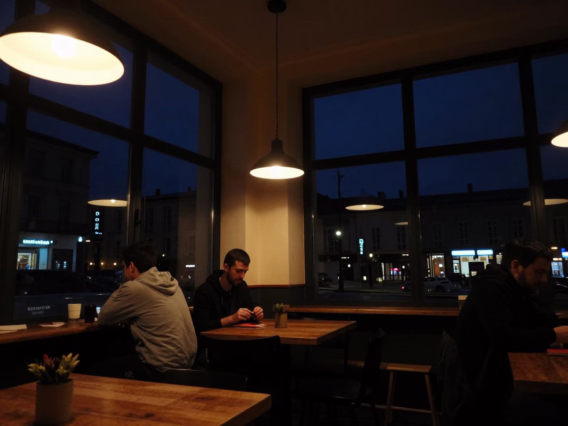 Cafe Interior in Berlin at The Deepest Night Sky Light in in Berlin, Germany