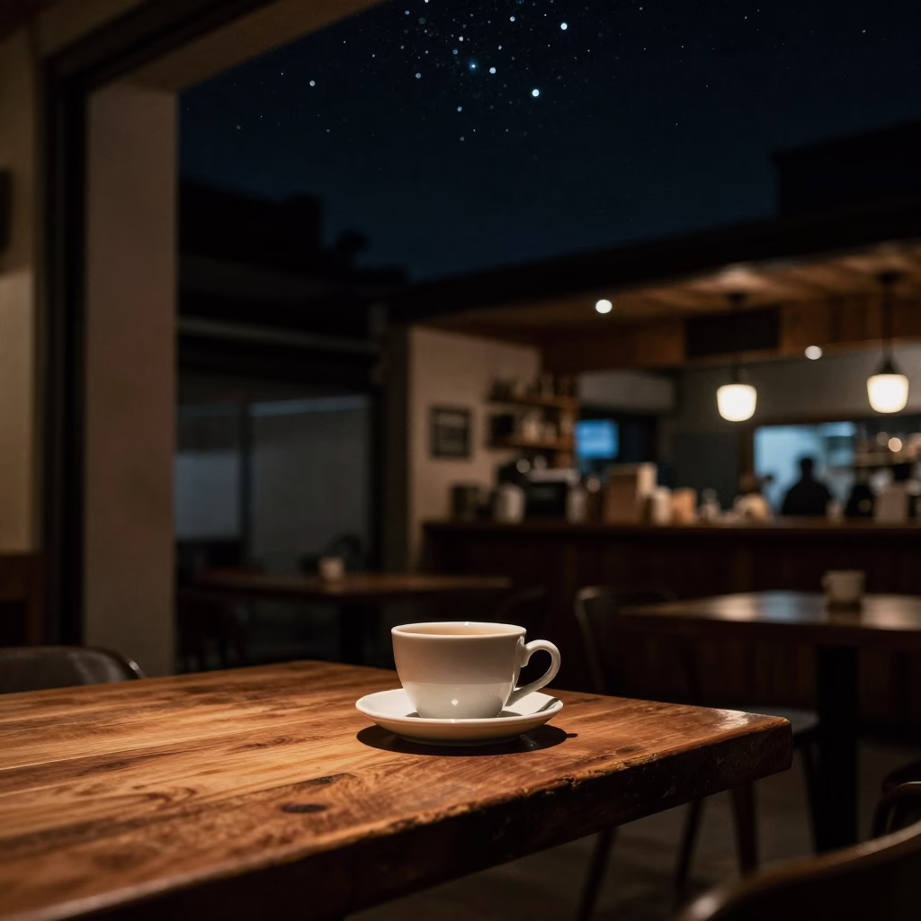 Cafe Interior in Buenos Aires at The Deepest Night Sky Light in in Buenos Aires, Argentina
