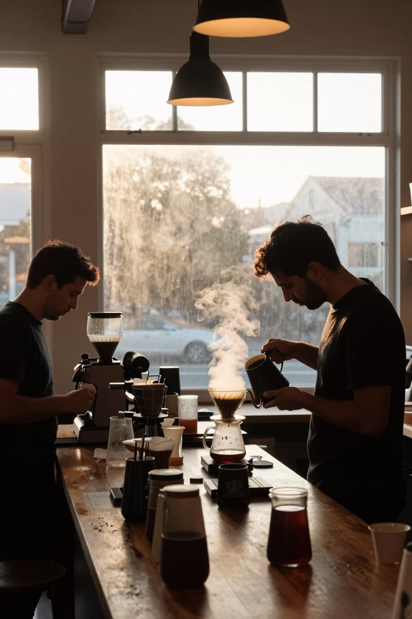 Cafe Interior in Christchurch at First Light Of Dawn in in Christchurch, New Zealand
