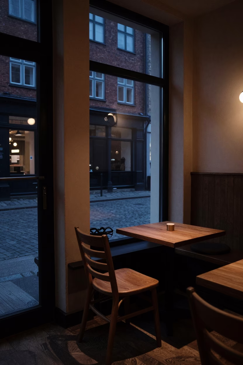 Cafe Interior in Copenhagen at Late At Night Light in in Copenhagen, Denmark