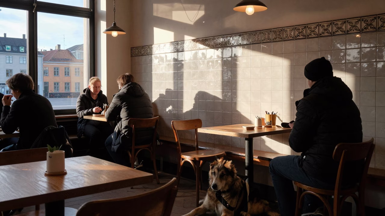 Cafe Interior in Copenhagen at The Early Morning Light in in Copenhagen, Denmark