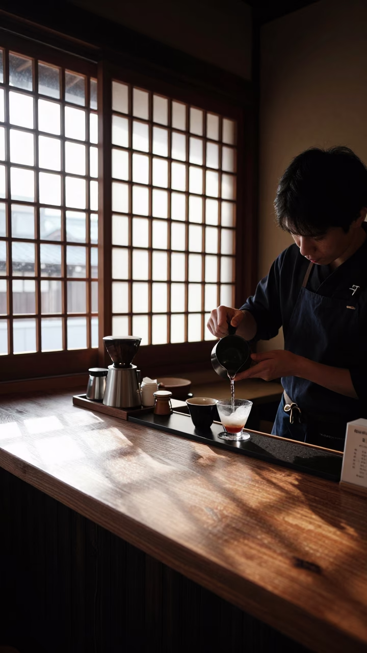 Cafe Interior in Kyoto at The Early Afternoon Light in in Kyoto, Japan