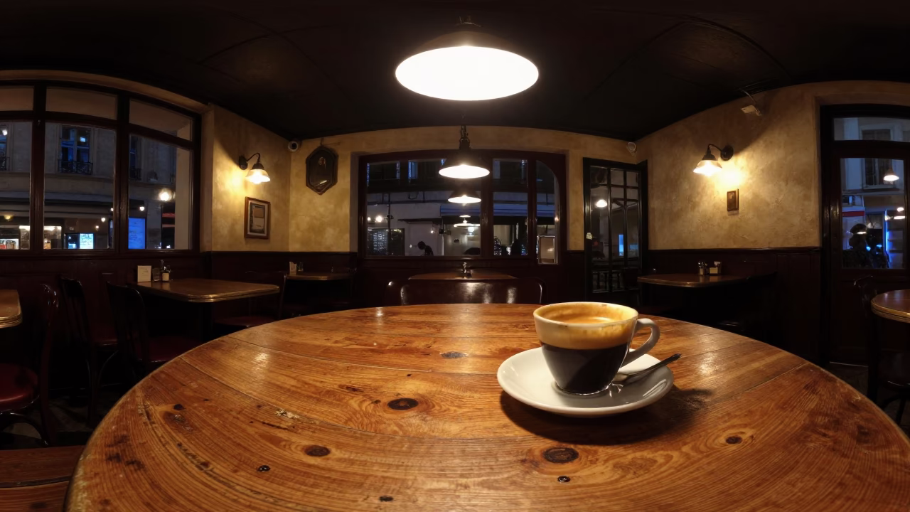 Cafe Interior in Lyon at Late At Night Light in in Lyon, France
