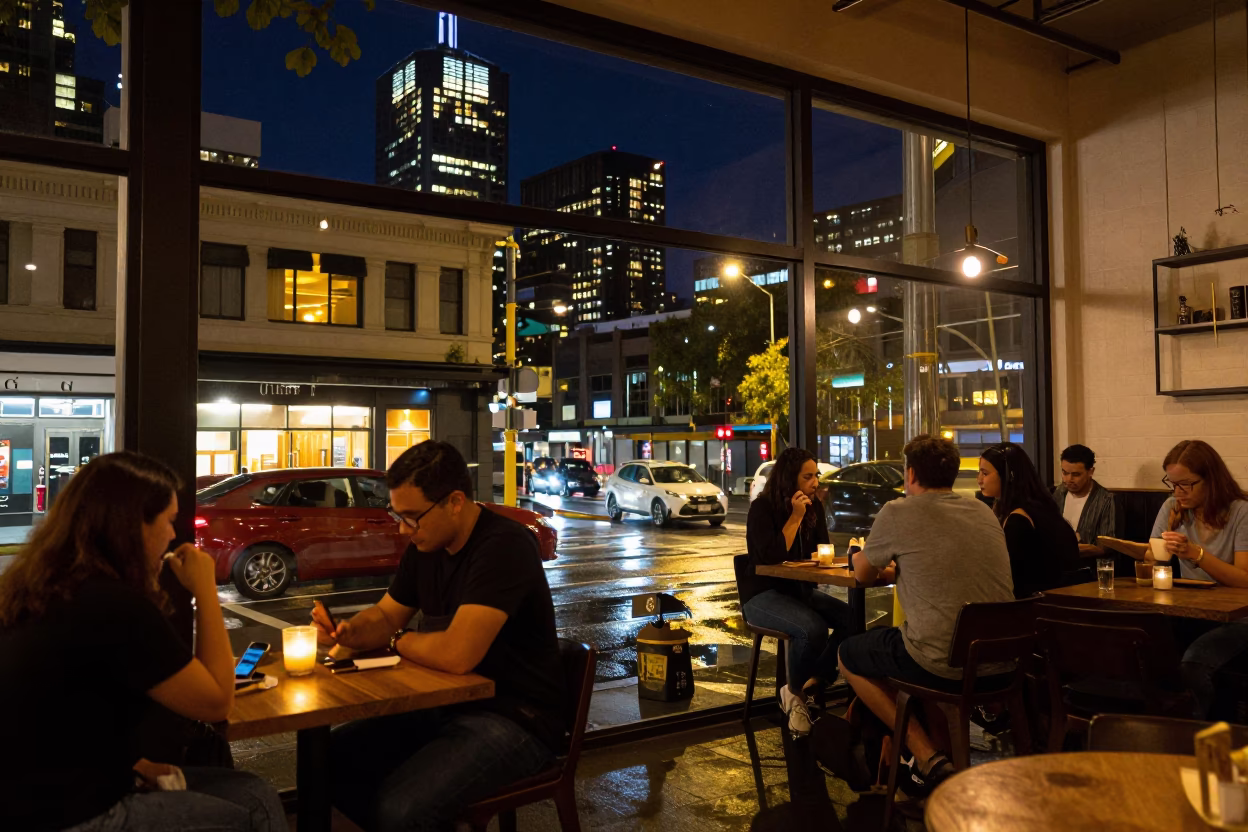Cafe Interior in Melbourne at The Deepest Night Sky Light in in Melbourne, Victoria, Australia