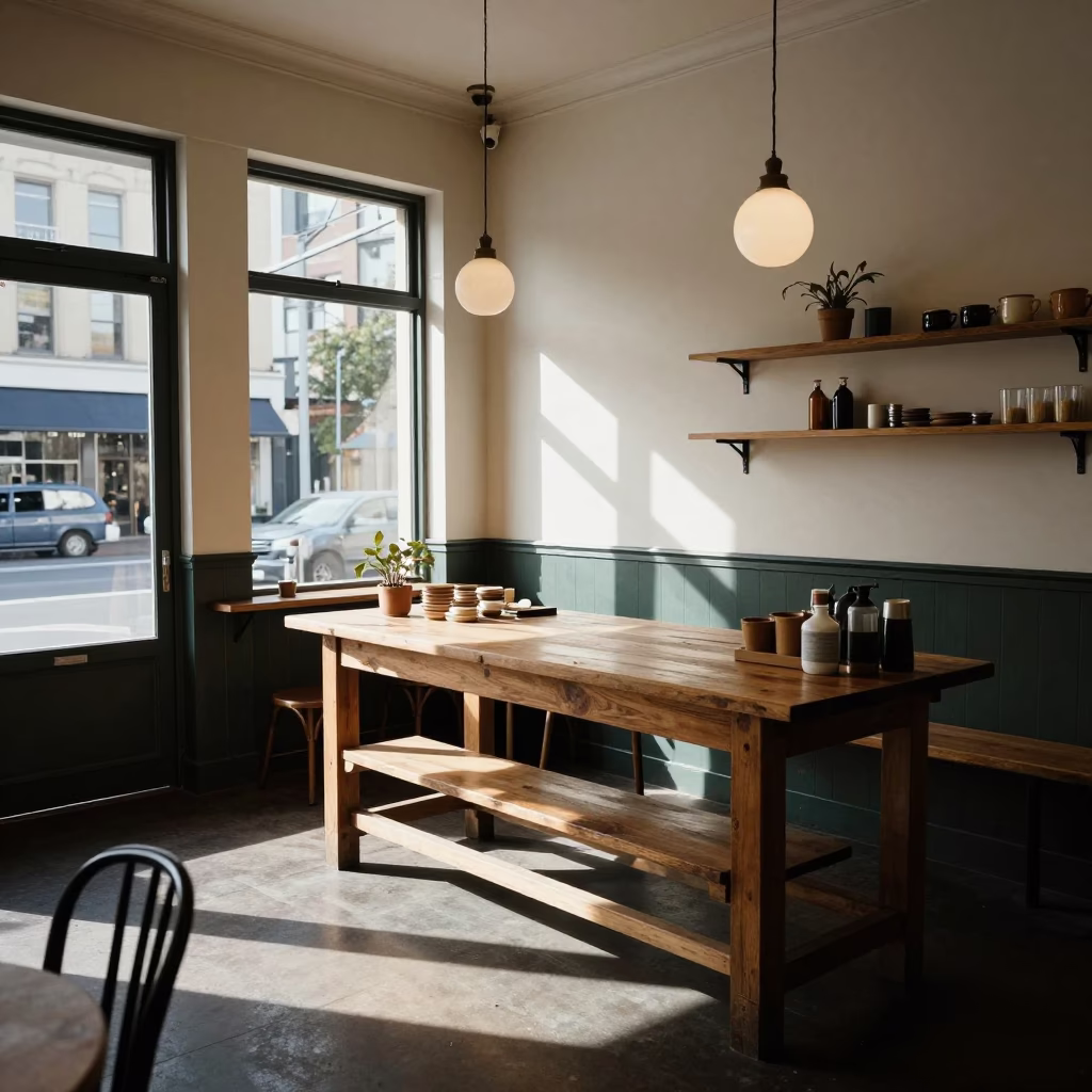 Cafe Interior in Melbourne at The Late Morning Light in in Melbourne, Victoria, Australia