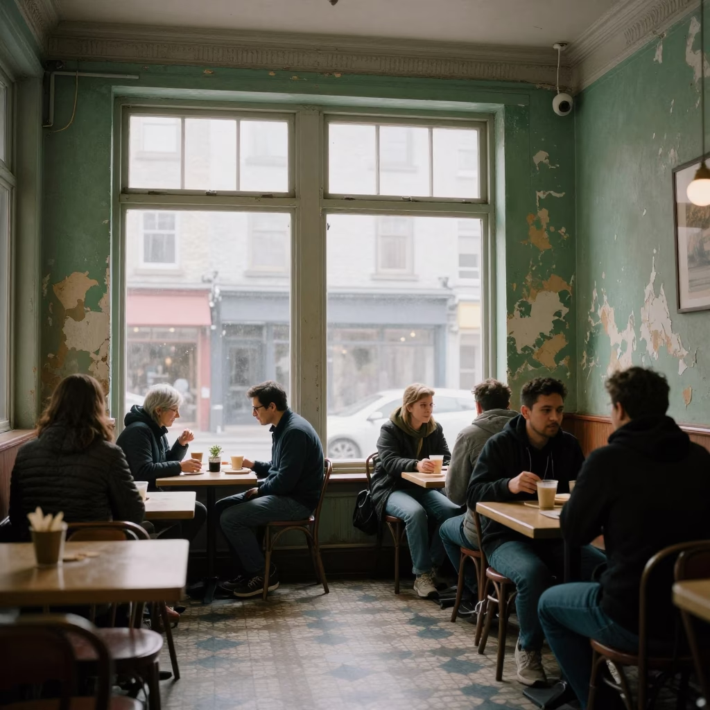 Cafe Interior in Montreal at Midday Light in in Montreal, Quebec, Canada