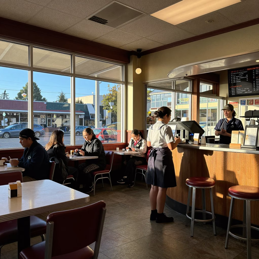 Cafe Interior in Seattle at Clear Late-afternoon Light in in Seattle, Washington, United States