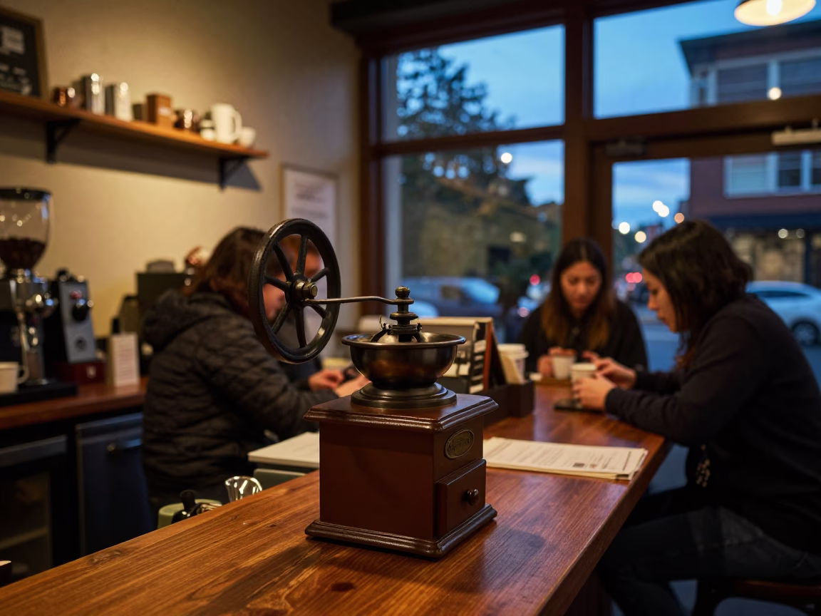 Cafe Interior in Seattle at Twilight in in Seattle, Washington, United States