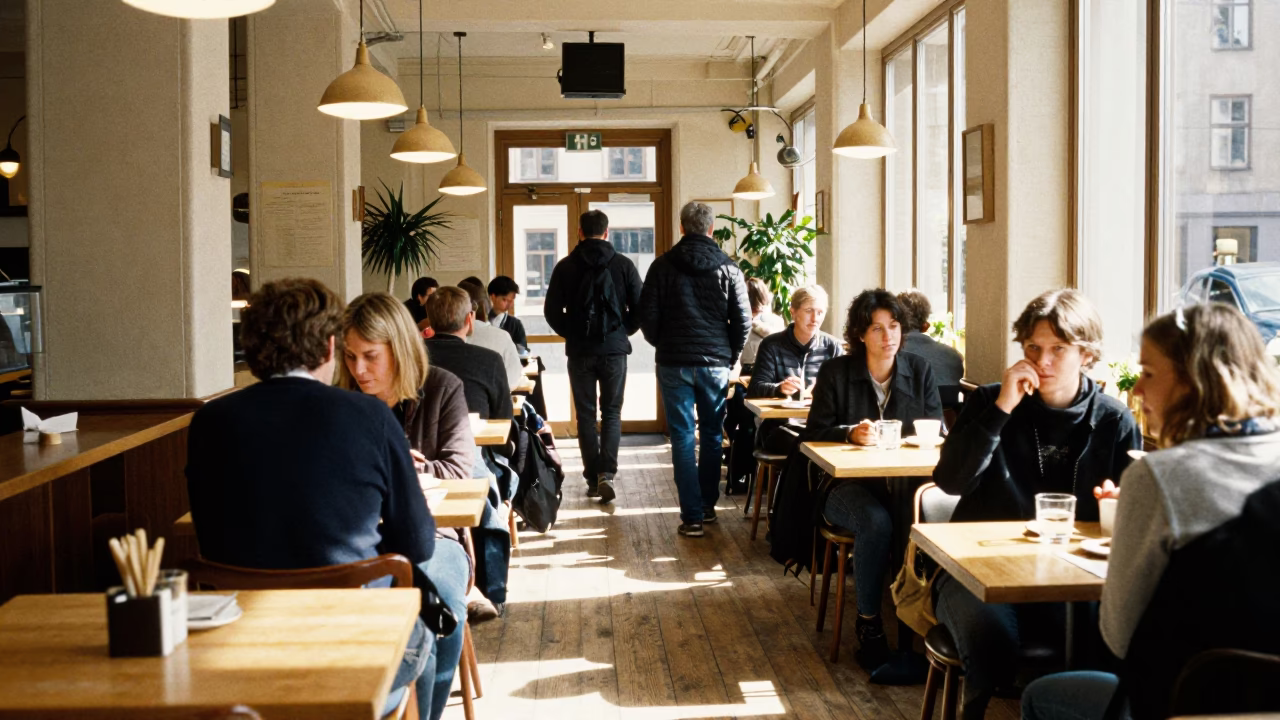 Cafe Interior in Stockholm at Bright Midmorning Light in in Stockholm, Sweden