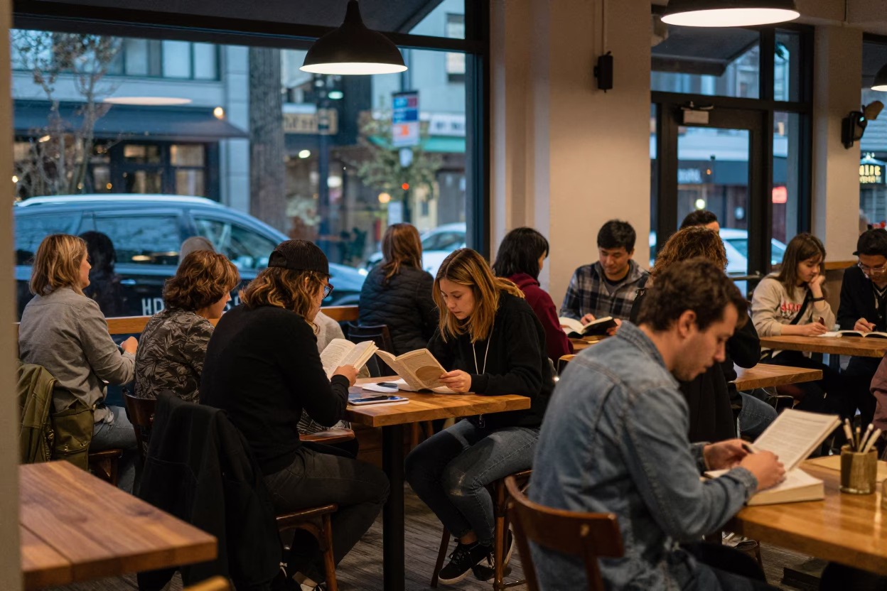 Cafe Interior in Vancouver at The Early Evening Light in in Vancouver, British Columbia, Canada