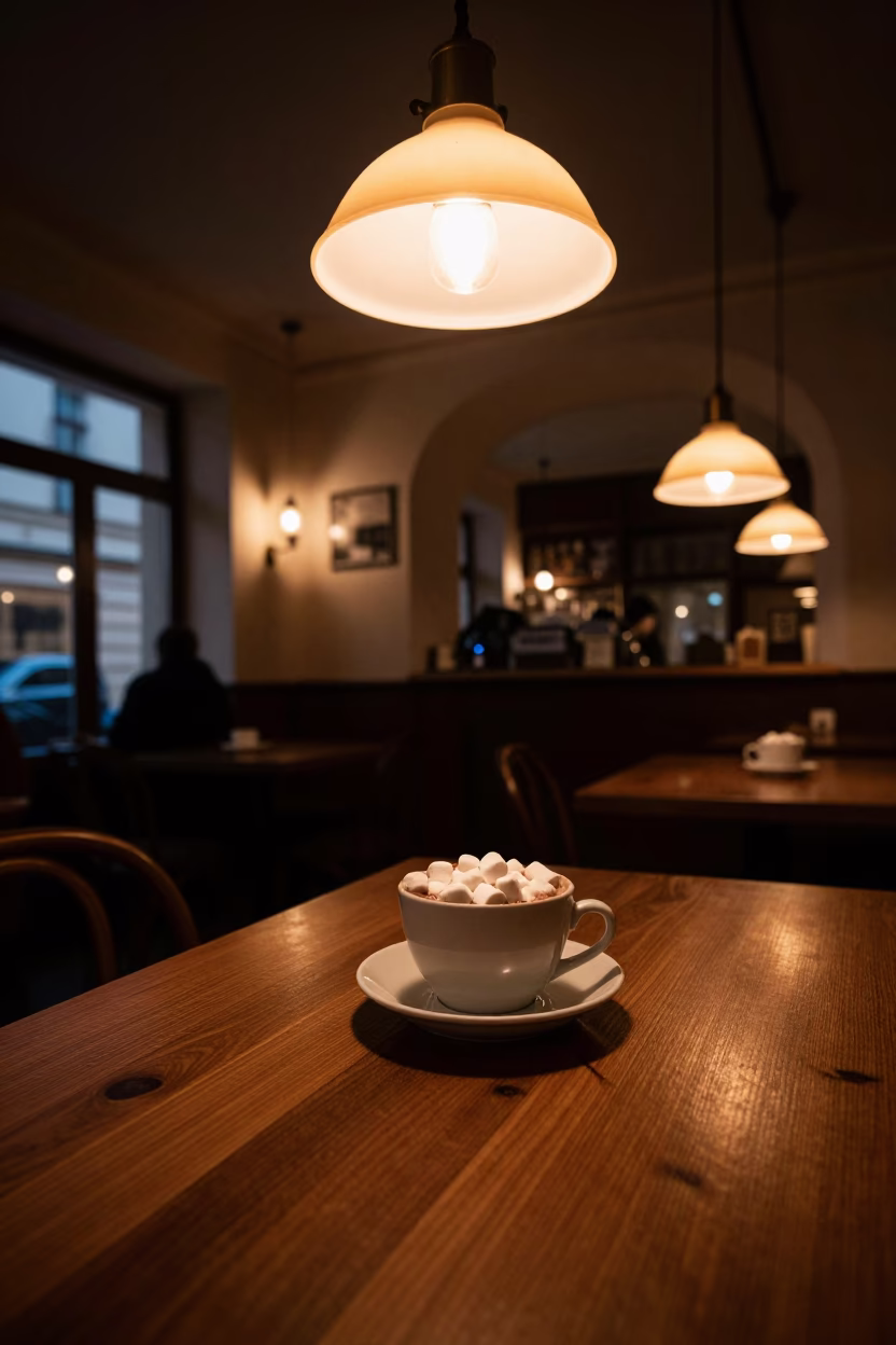 Cafe Interior in Vienna at Midnight Light in in Vienna, Austria