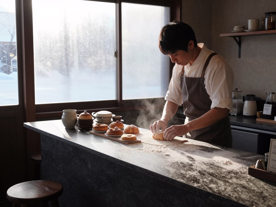 Cafe Interior just after sunrise in Sapporo in in Sapporo, Japan