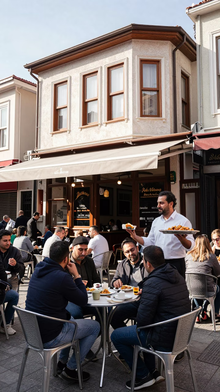 Cafe Midmorning in Istanbul at Bright Midmorning Light in in Istanbul, Turkey