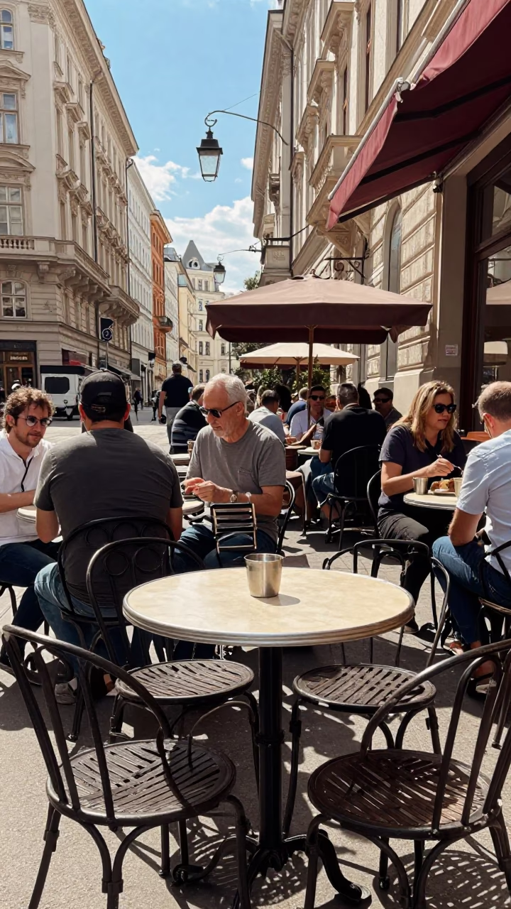 Cafe Scene at The Flat Glare Of Noon Light in Vienna in in Vienna, Austria