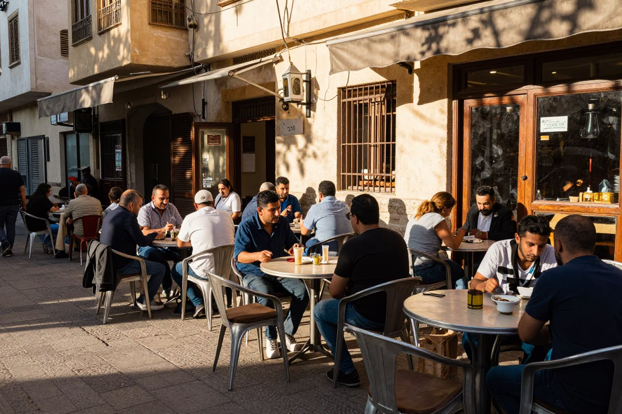 Cafe Scene in Alexandria at The Early Afternoon Light in in Alexandria, Egypt