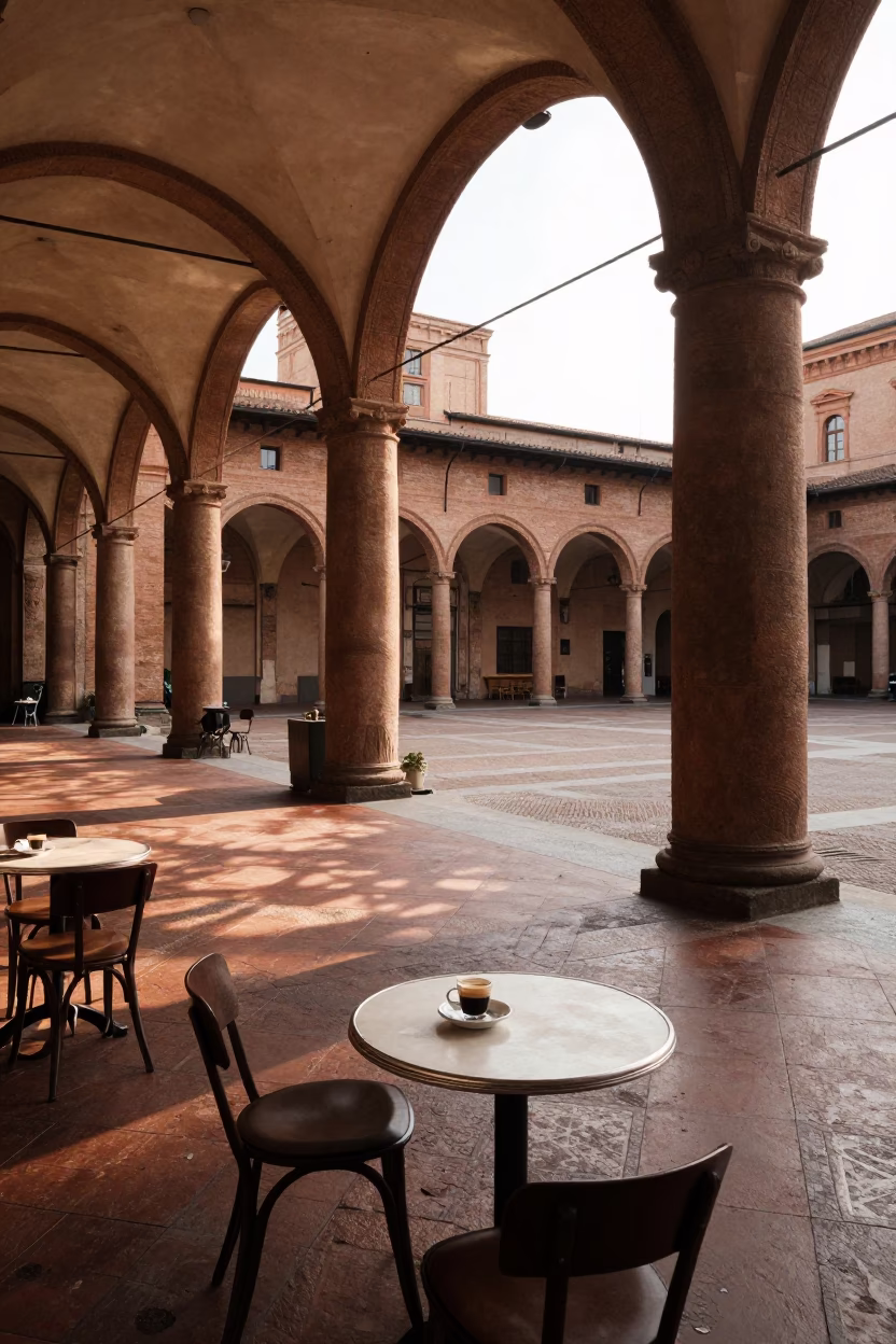 Cafe Scene in Bologna at The Early Afternoon Light in in Bologna, Italy