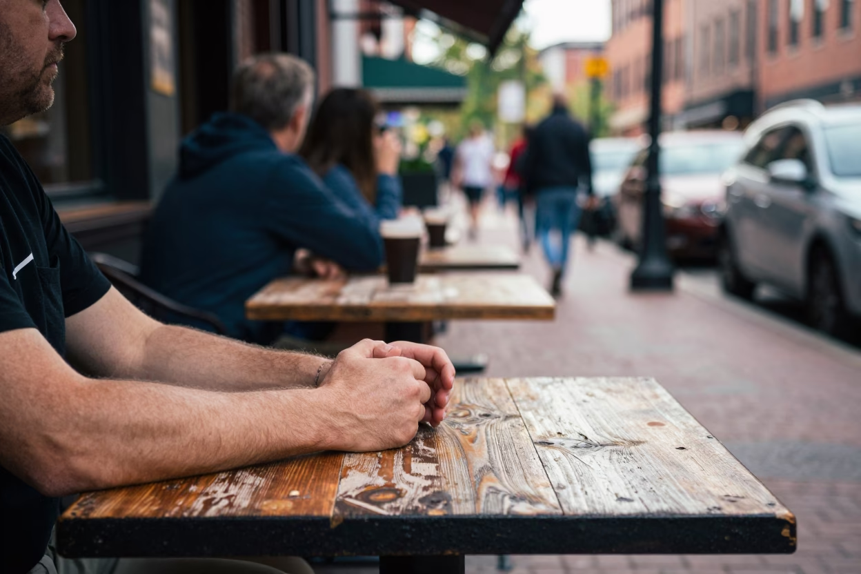 Cafe Scene in Boston at The Early Afternoon Light in in Boston, Massachusetts, United States