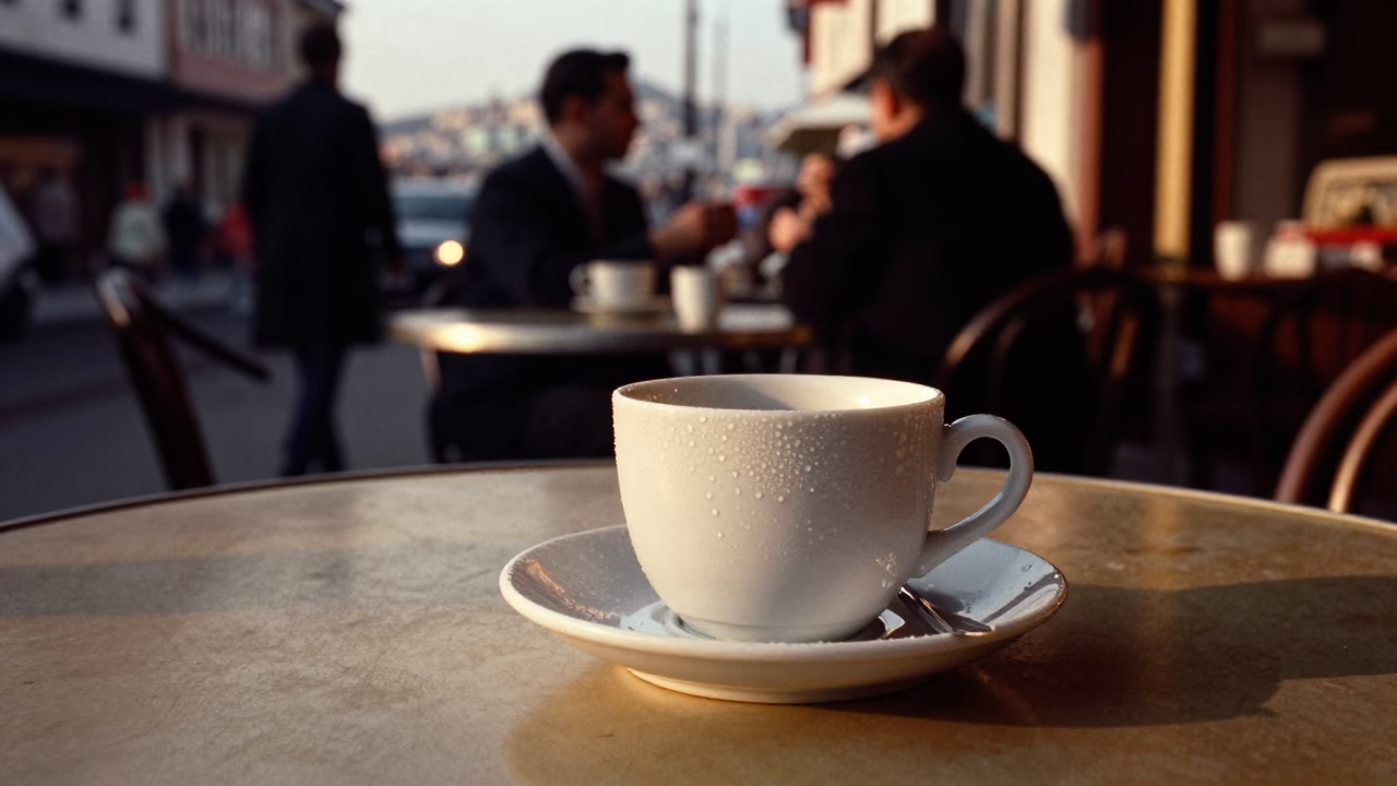 Cafe Scene in Istanbul at Honeyed Evening Light in in Istanbul, Turkey