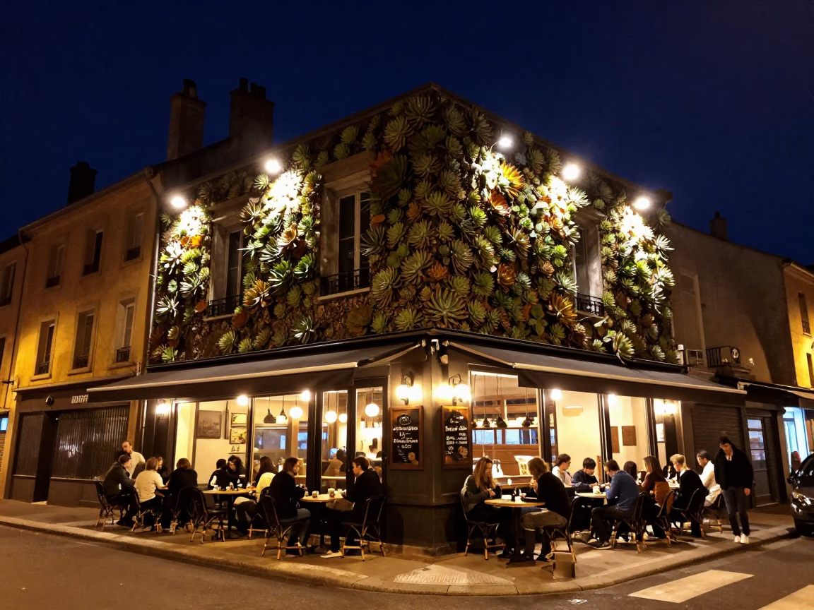 Cafe Scene in Lyon at The Deepest Night Sky Light in in Lyon, France