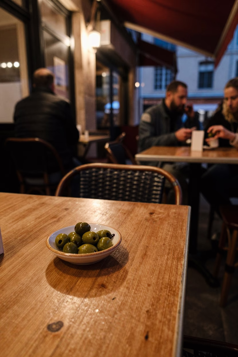 Cafe Scene in Marseille at Late At Night Light in in Marseille, France