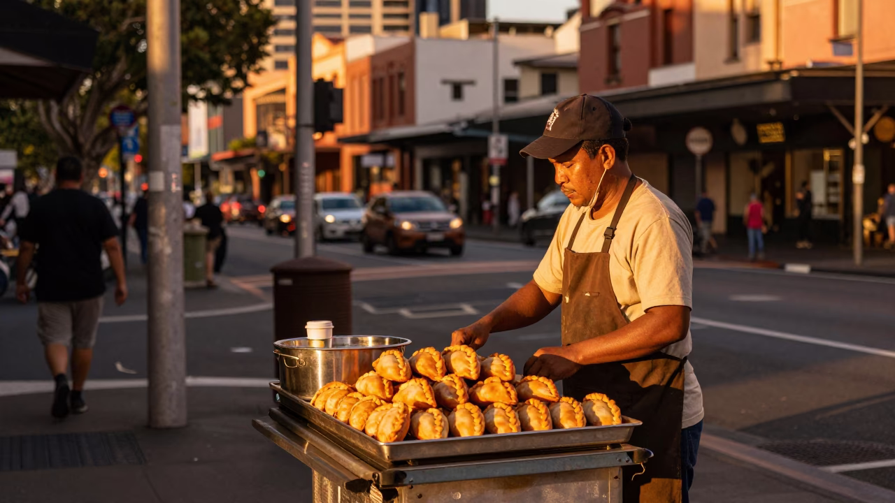 Cafe Scene in Melbourne at Copper-toned Light Before Dusk in in Melbourne, Victoria, Australia
