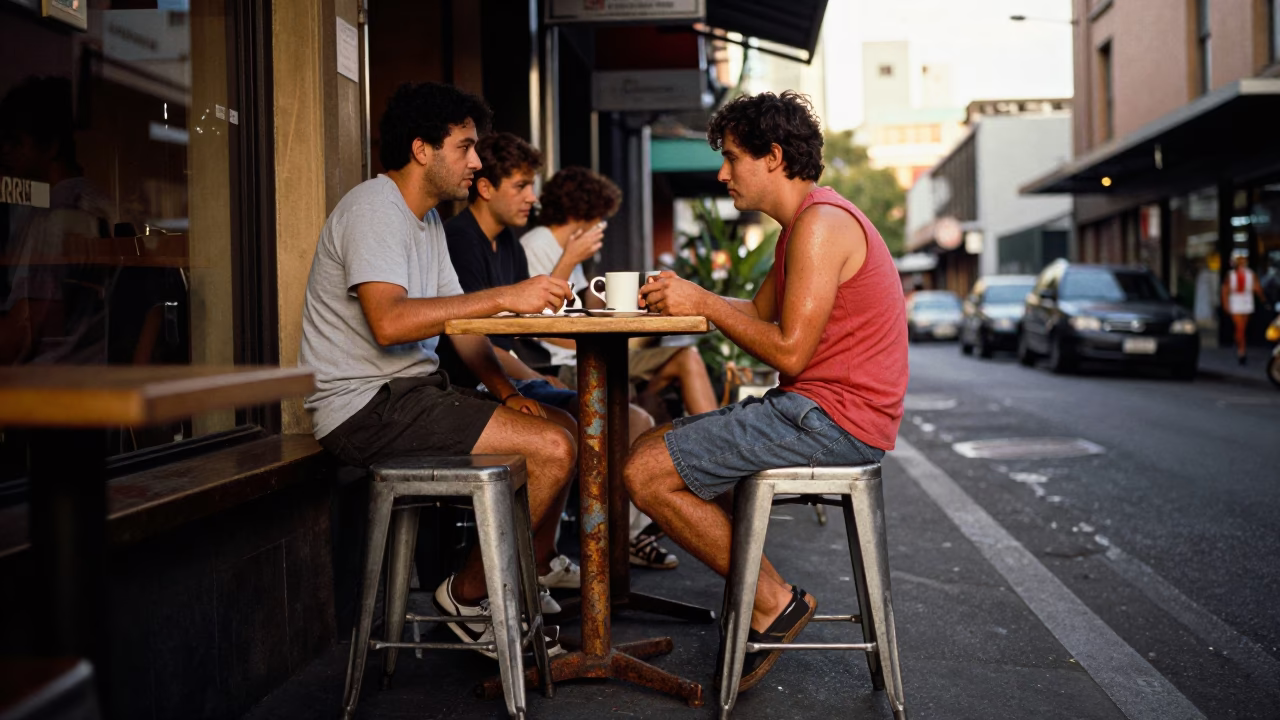 Cafe Scene in Melbourne at The Early Evening Light in in Melbourne, Victoria, Australia