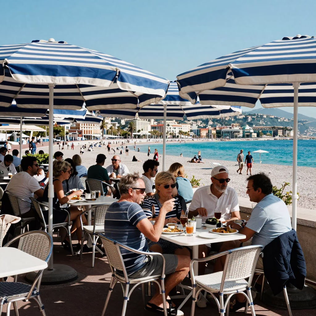 Cafe Scene in Nice at Midday Light in in Nice, France