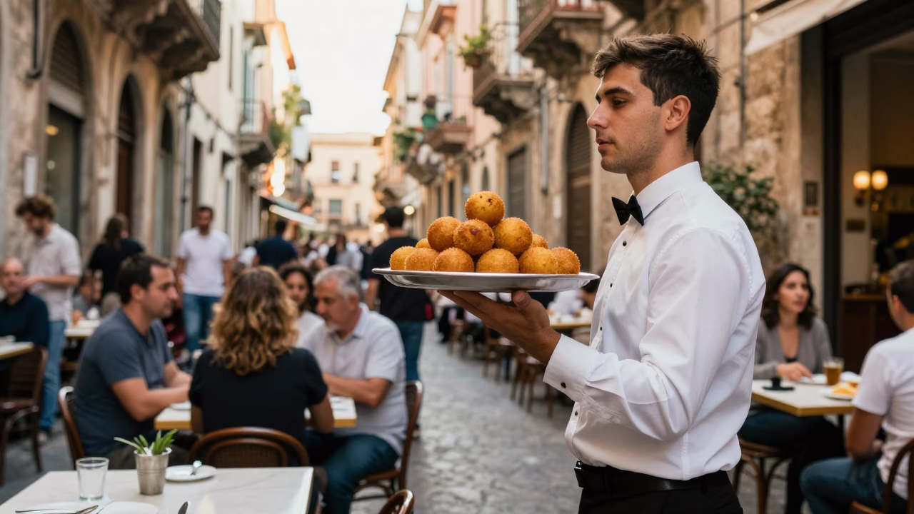 Cafe Scene in Palermo at The Late Morning Light in in Palermo, Italy