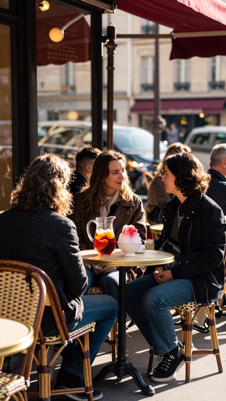 Café Scene in Paris at The Early Afternoon Light in in Paris, France