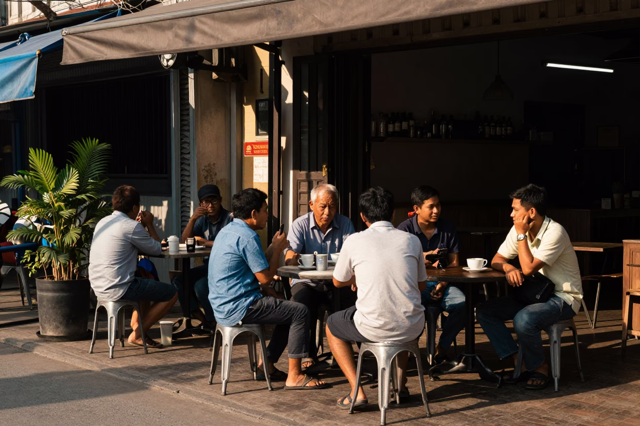 Cafe Scene in Phnom Penh at The Early Afternoon Light in in Phnom Penh, Cambodia