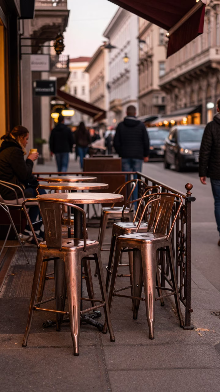 Cafe Scene in Vienna at Copper-toned Light Before Dusk in in Vienna, Austria