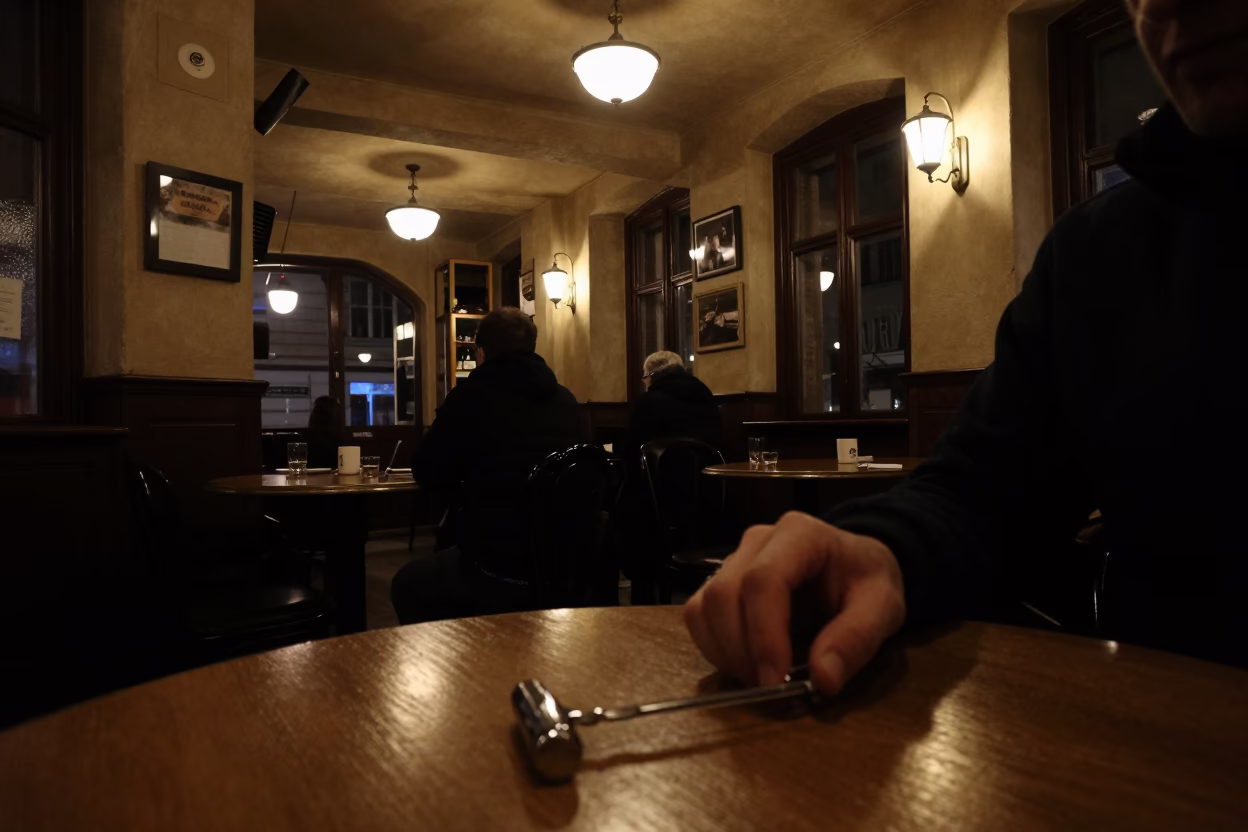 Cafe Scene in Vienna at Deep In The Night Light in in Vienna, Austria