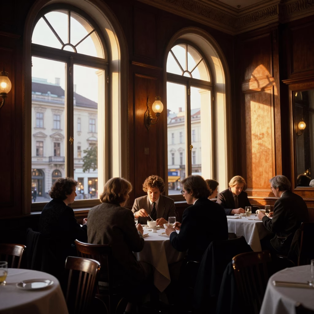 Cafe Scene in Vienna at Sunset Light in in Vienna, Austria