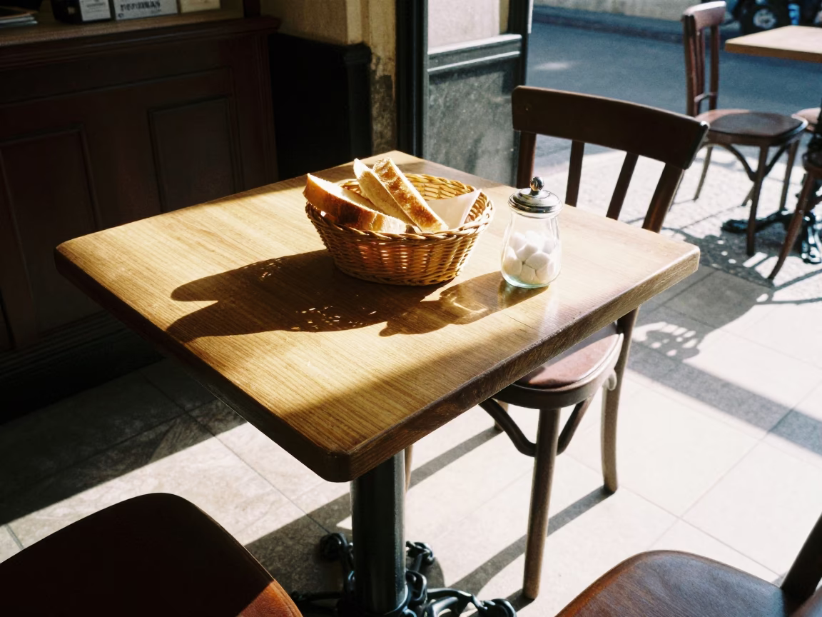 Cafe Scene just after sunrise in Madrid in in Madrid, Spain