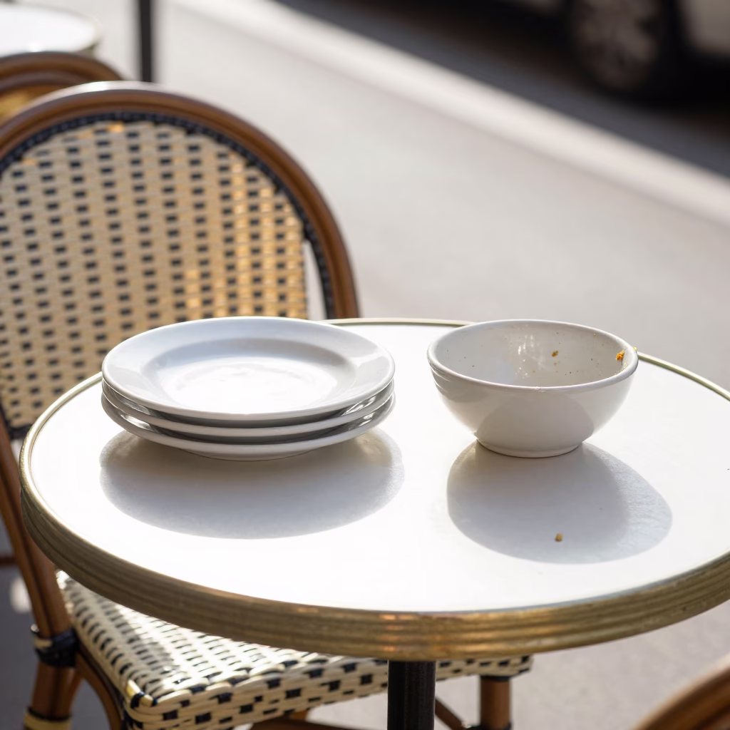Cafe Table at Late Morning Light in Paris in in Paris, France
