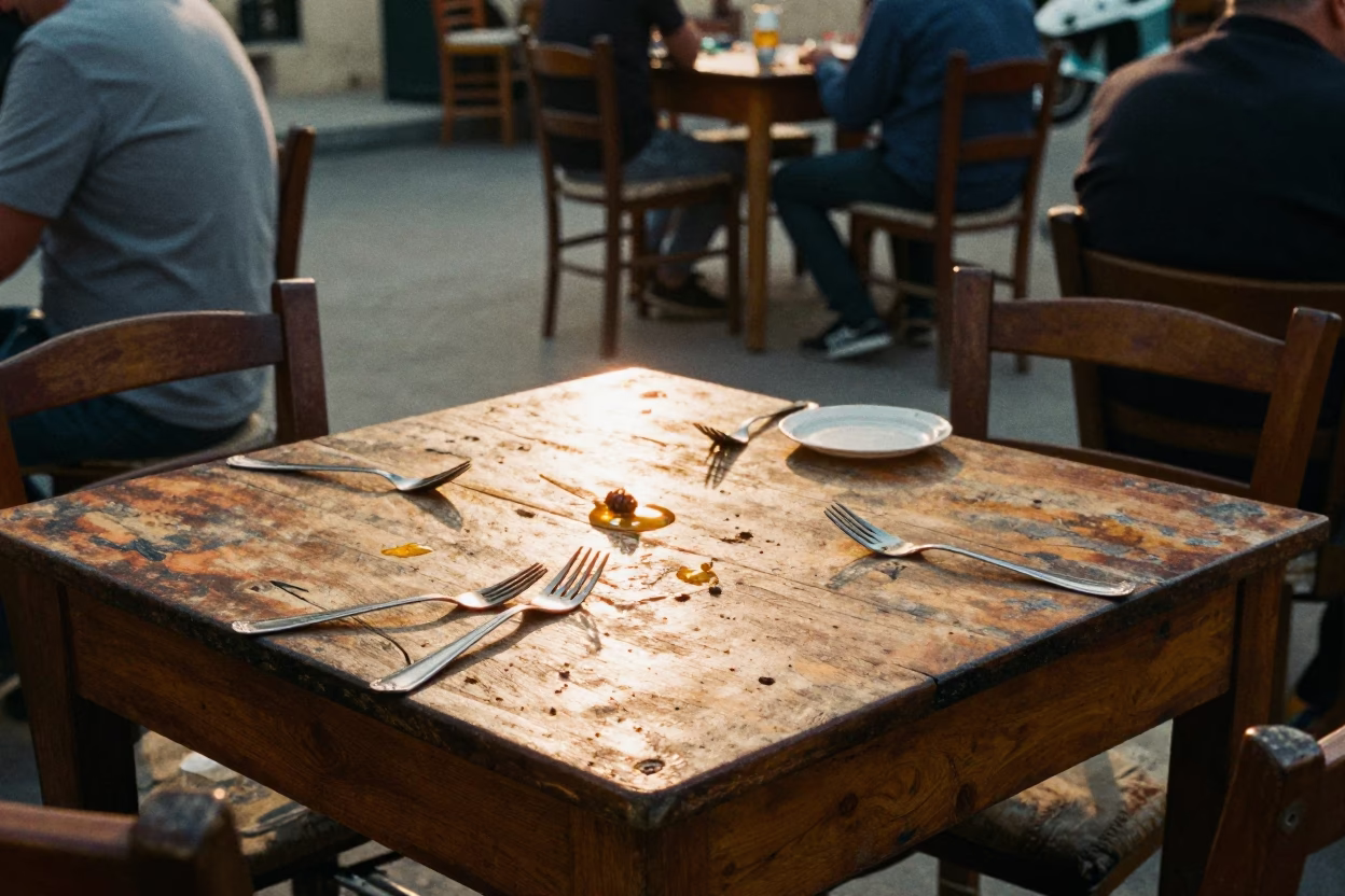 Cafe Table in Alexandria at Honeyed Evening Light in in Alexandria, Egypt