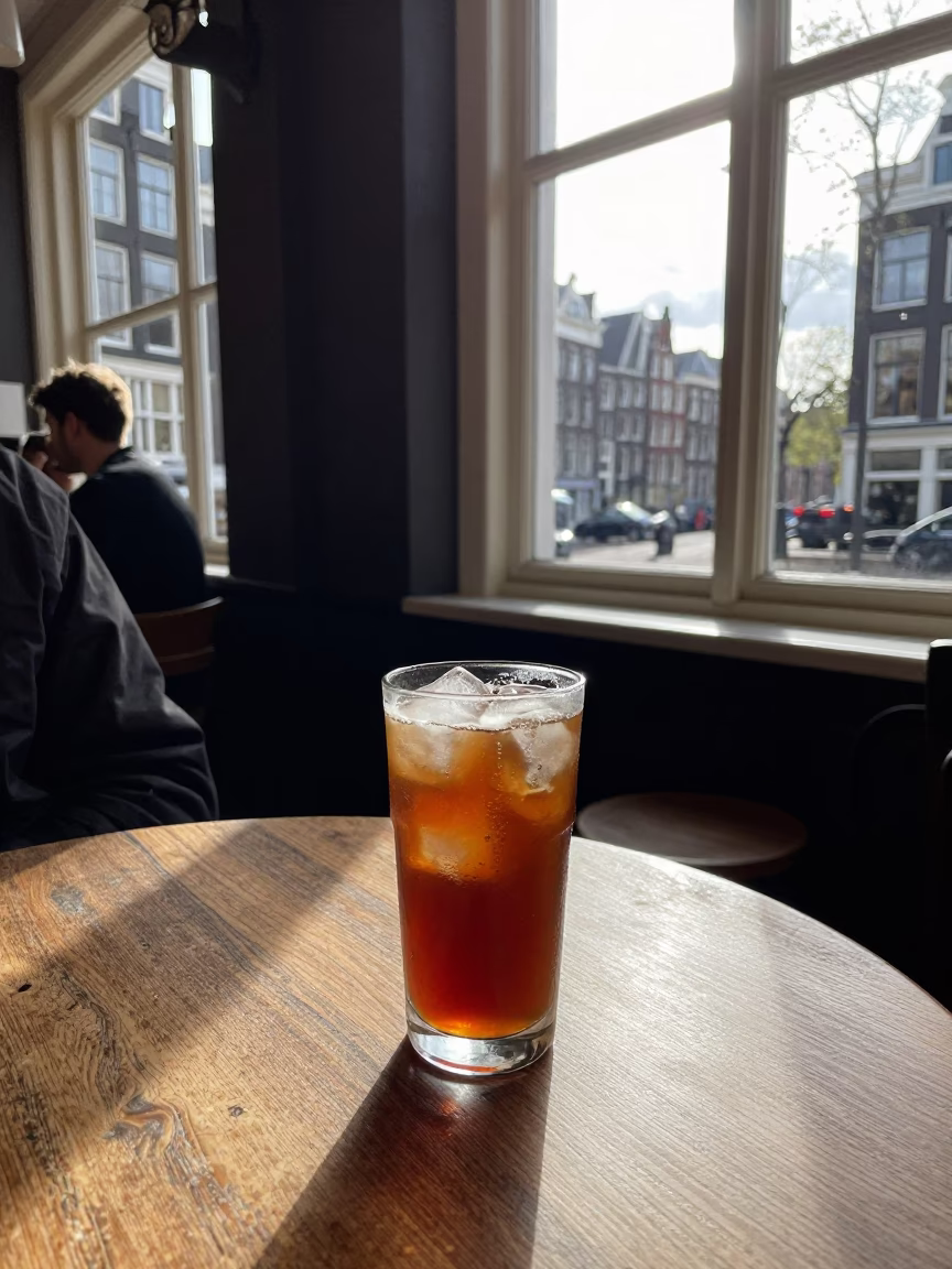 Cafe Table in Amsterdam at The Late Afternoon Light in in Amsterdam, Netherlands