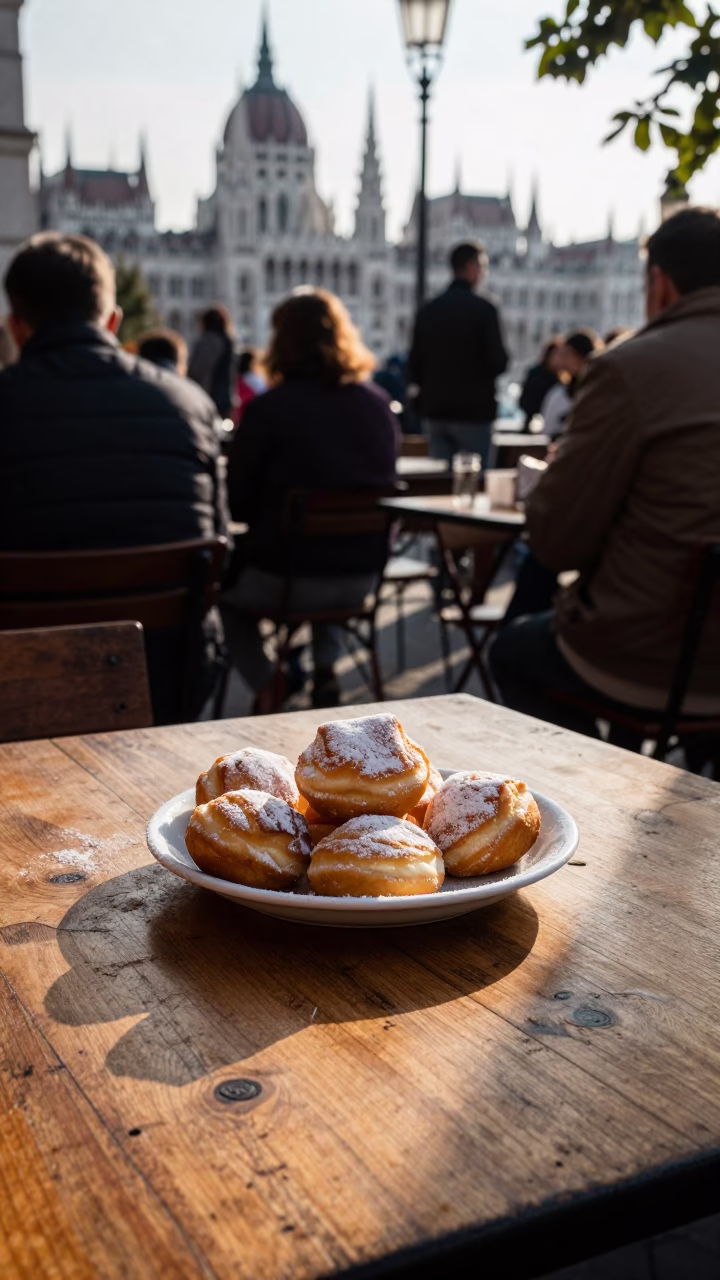 Cafe Table in Budapest at The Late Afternoon Light in in Budapest, Hungary