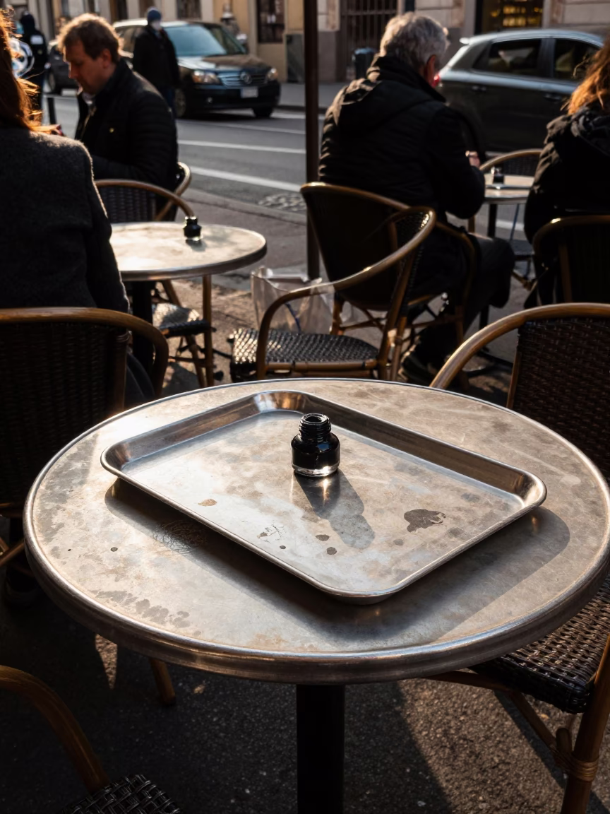 Cafe Table in Milan at The Early Afternoon Light in in Milan, Italy