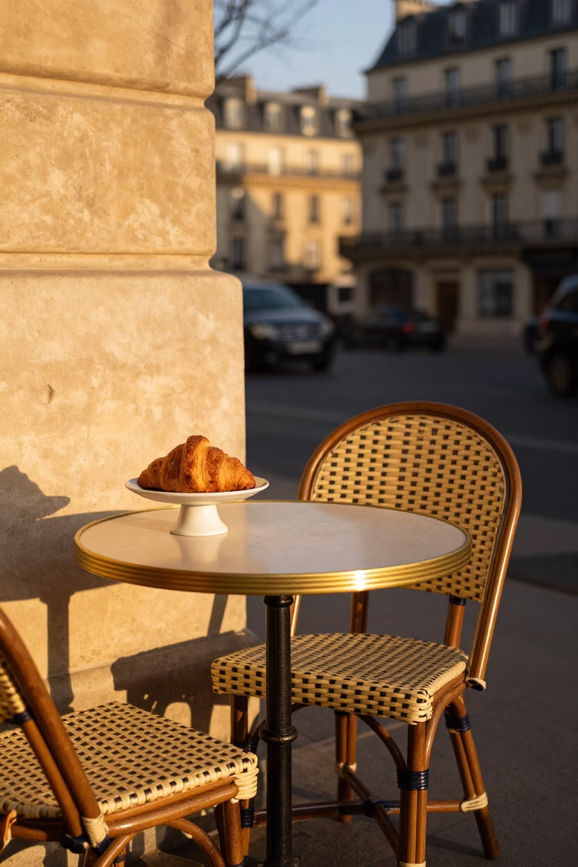 Cafe Table in Paris at Sunset Light in in Paris, France