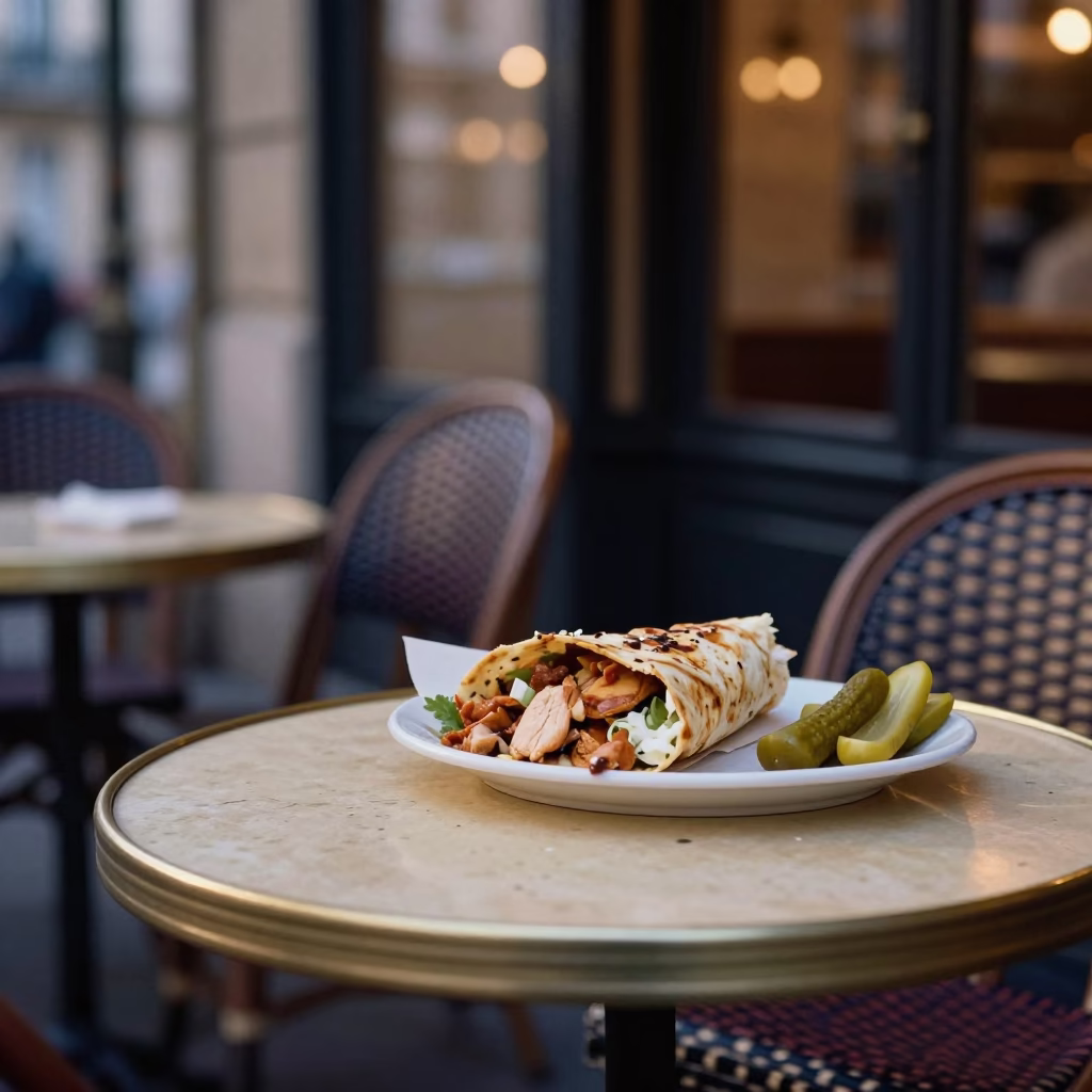Cafe Table in Paris at The Early Evening Light in in Paris, France