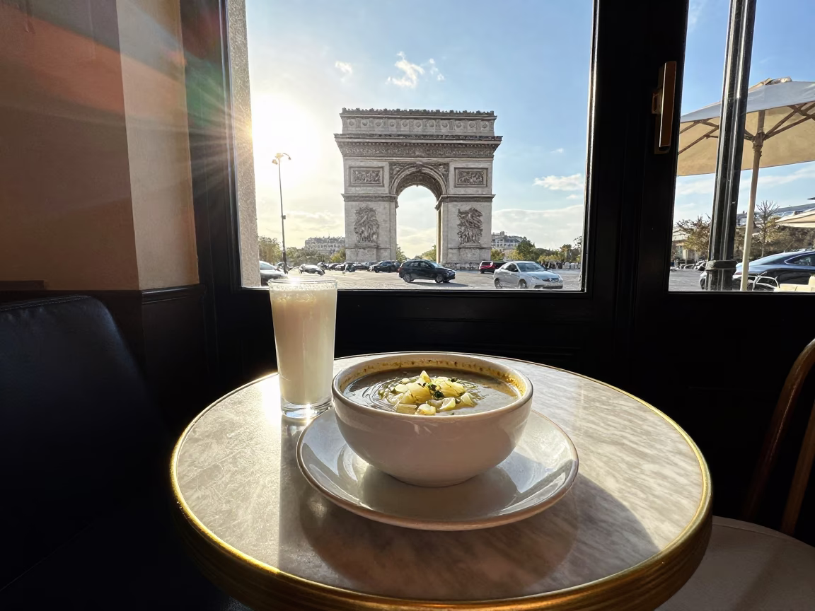 Cafe Table in Paris at The Late Afternoon Light in in Paris, France