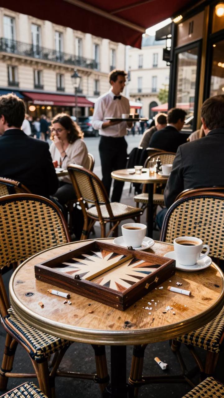 Cafe Table in Paris at The Late Morning Light in in Paris, France