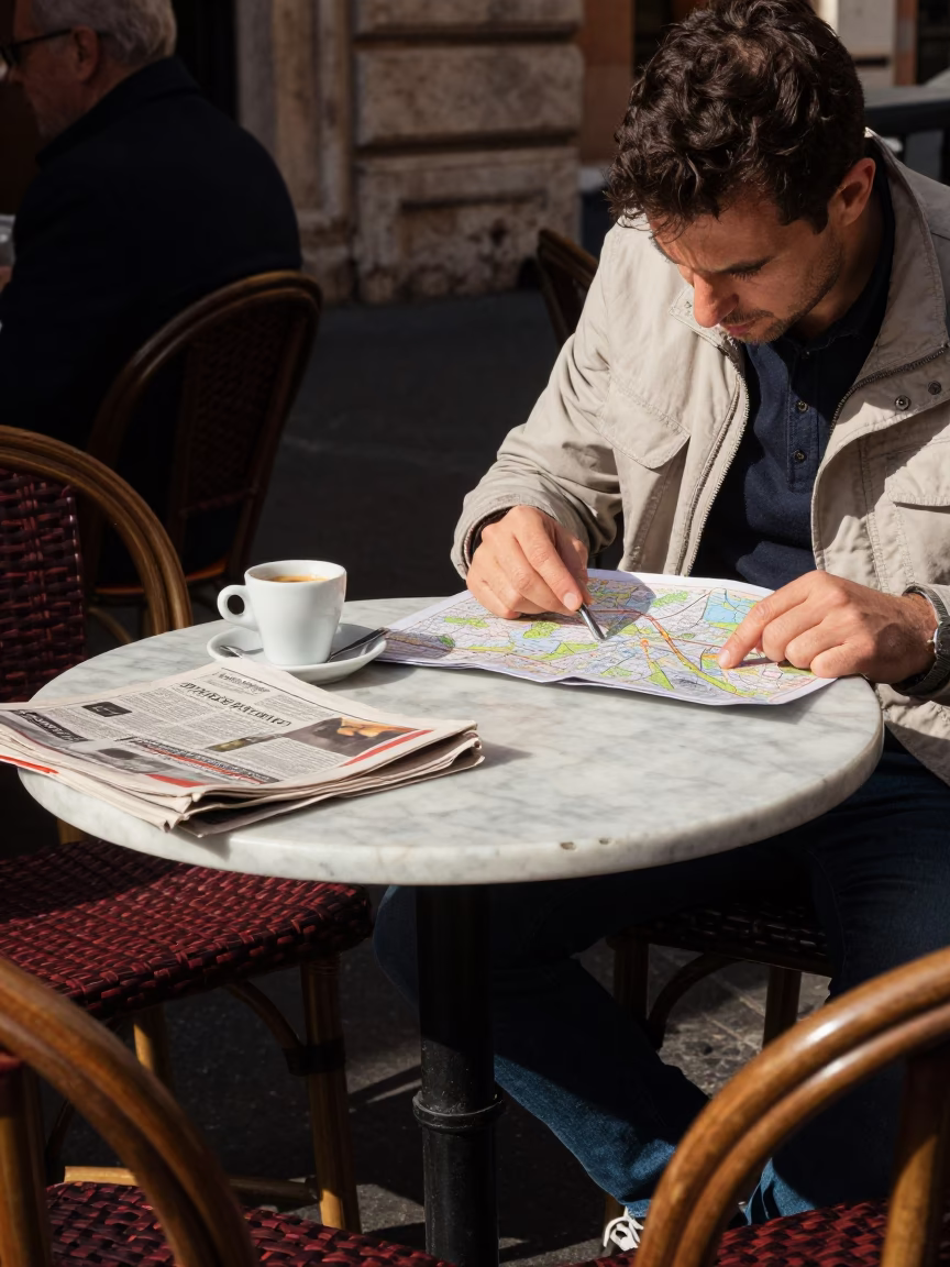 Cafe Table in Rome at Midday Light in in Rome, Italy
